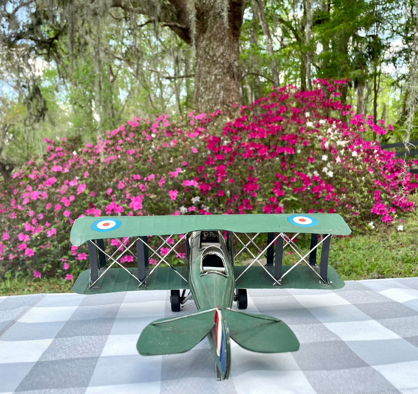 Green prop plane model of WW1 French propeller fighter plane metal scale model airplane collectors item collectible prop plane gift for him office decor veteran gift 