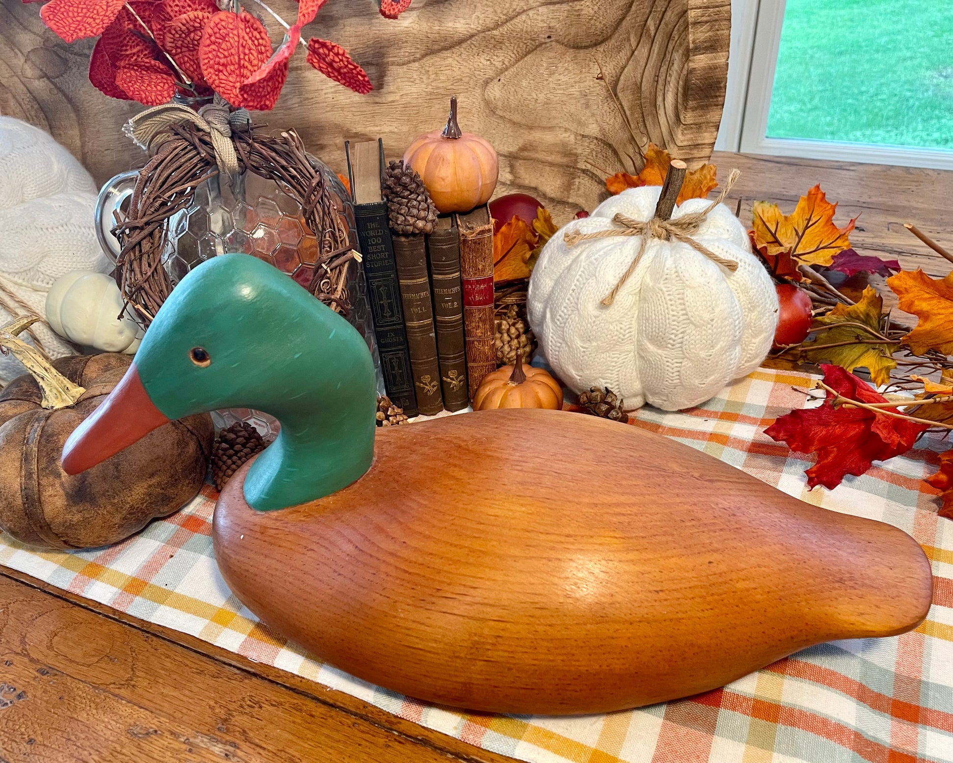 Vintage Oak Carved Duck Decoy Green Head Large Decoy Office Decor Country Themed Home Decor wood duck decoy office decor Christmas gift decoy hunter gift man cave decor lake house farmhouse country decor birthday gift gift for him gift for redneck Thebrokenbirdcompany free shipping duck wood duck statue