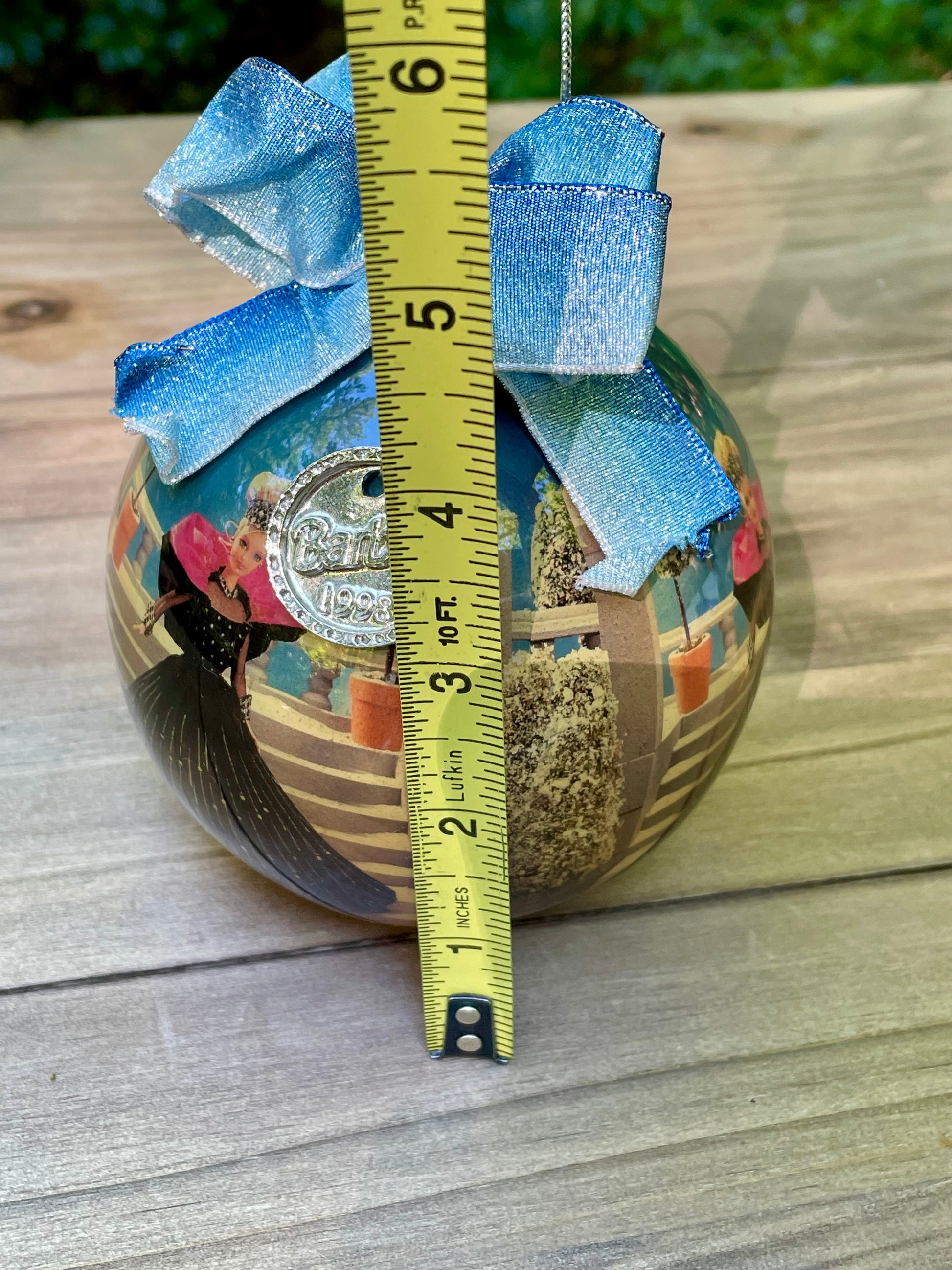 1998 holiday Barbie Christmas ornament blue bow silver tag gift for mom vintage Barbie collector Barbie lover gift Thebrokenbirdcompany Black dress Barbie Christmas decor free shipping 