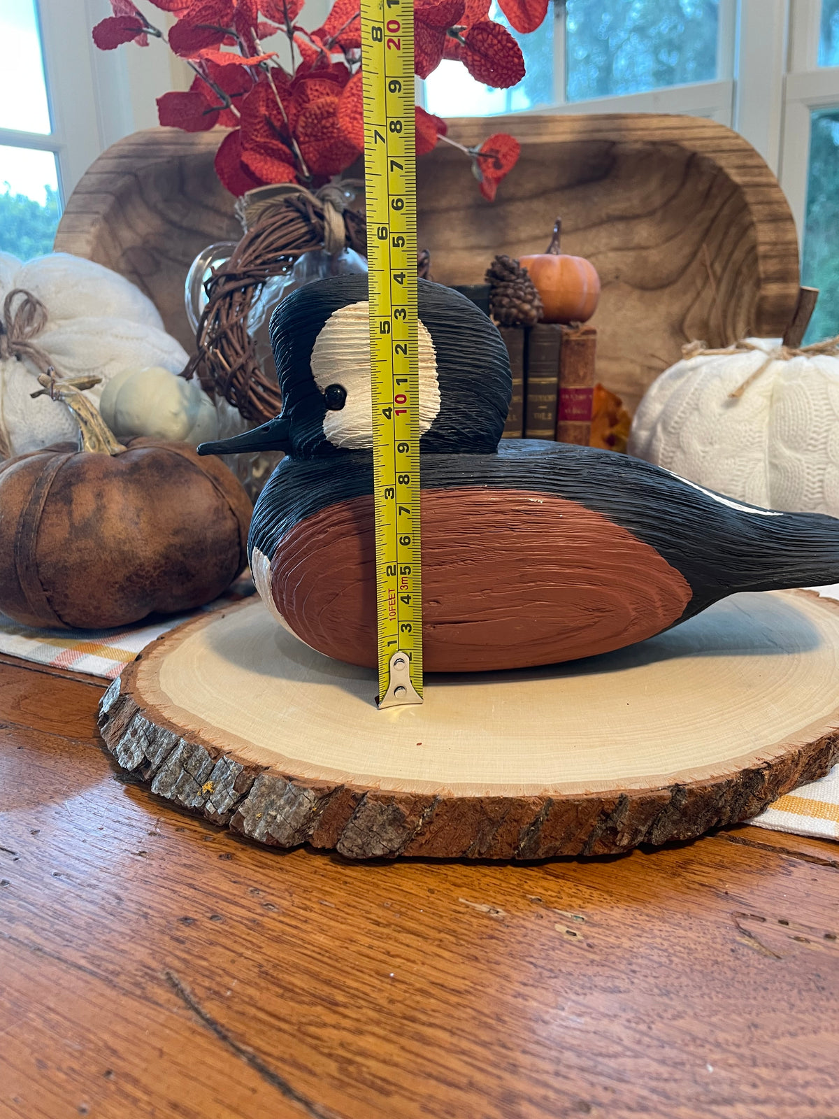 vintage duck decoy, hooded merganser decoy, hand carved wooden duck, painted wood duck decoy, folk art decoy, decorative duck sculpture, rustic home decor, lodge decor, cabin decor, waterfowl art, hunting memorabilia, wooden bird carving, merganser duck, vintage folk art, solid wood decoy, 9 inch duck decoy, American folk art bird, mantel decor, shelf sitter duck Thebrokenbirdcompany free shipping Christmas gift birthday gift 
