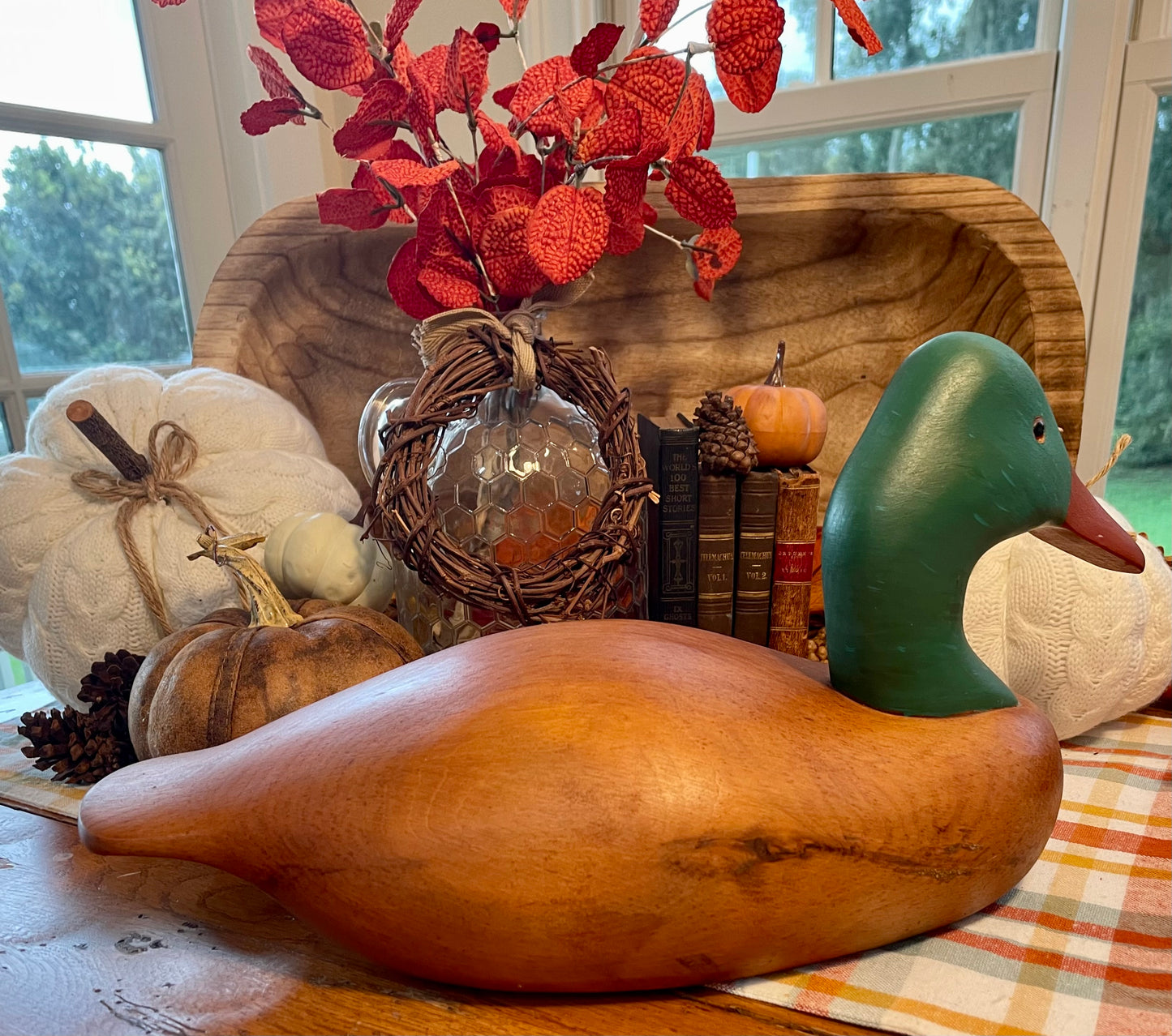 Vintage Oak Carved Duck Decoy Green Head Large Decoy Office Decor Country Themed Home Decor wood duck decoy office decor Christmas gift decoy hunter gift man cave decor lake house farmhouse country decor birthday gift gift for him gift for redneck Thebrokenbirdcompany free shipping duck wood duck statue