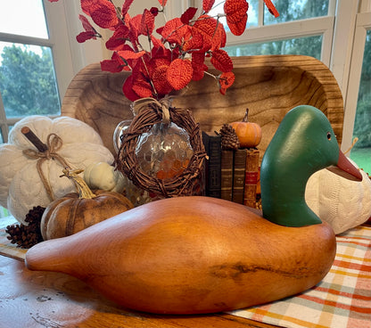 Vintage Oak Carved Duck Decoy Green Head Large Decoy Office Decor Country Themed Home Decor wood duck decoy office decor Christmas gift decoy hunter gift man cave decor lake house farmhouse country decor birthday gift gift for him gift for redneck Thebrokenbirdcompany free shipping duck wood duck statue