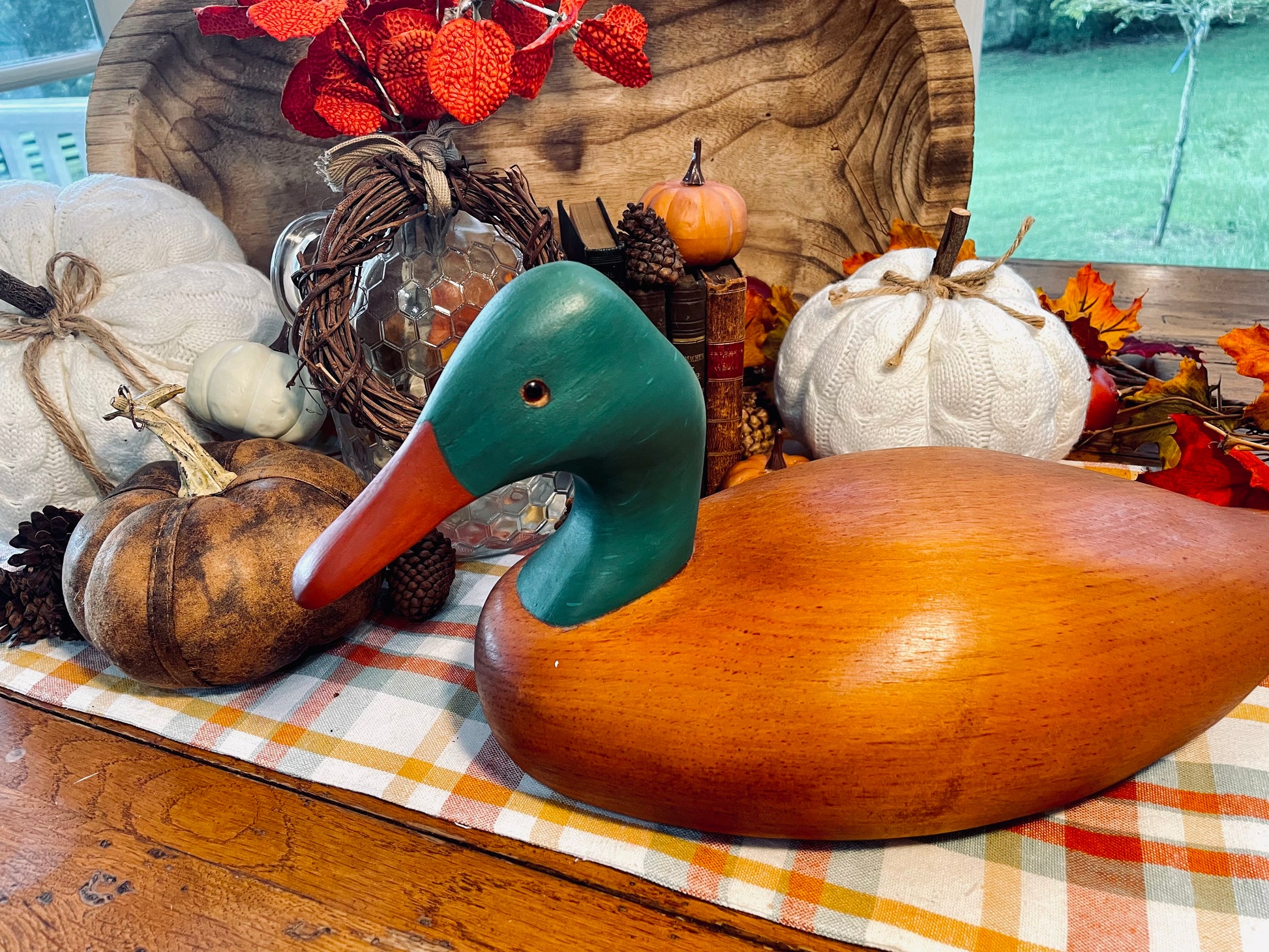Vintage Oak Carved Duck Decoy Green Head Large Decoy Office Decor Country Themed Home Decor wood duck decoy office decor Christmas gift decoy hunter gift man cave decor lake house farmhouse country decor birthday gift gift for him gift for redneck Thebrokenbirdcompany free shipping duck wood duck statue