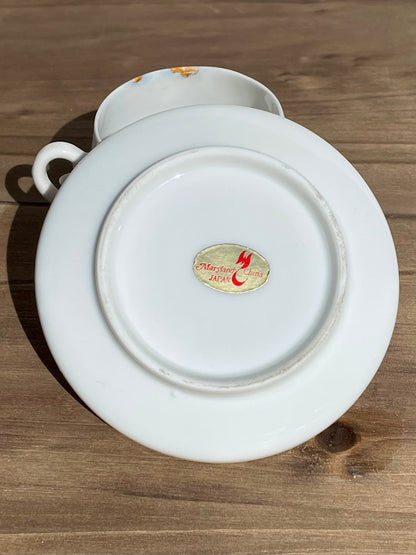 antique japanese lady lithophane kutani tea cup set had painted gold handle made in japan lithophane lady face on bottom of cup set of 4 rare cups Maryland China asain kitchen asain decor rare 1930s tea set free shipping christmas housewarming gift for her rare gift thebrokenbirdcompany