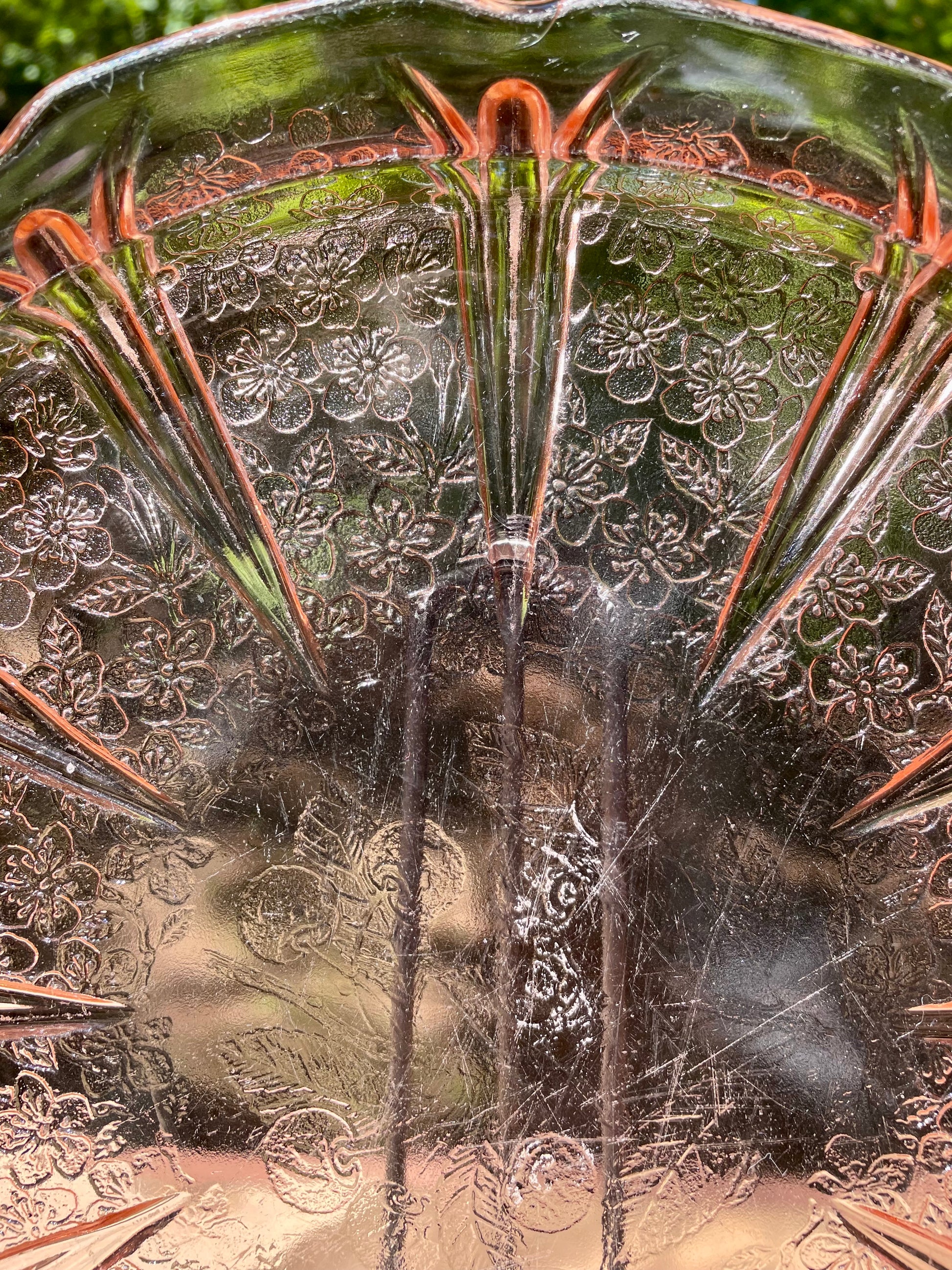 pink depression glass, Mayfair Open Rose, Anchor Hocking glass, vintage serving tray, handled glass plate, floral pattern glass, depression era collectible, 1930s glassware, rose motif tray, pink glass platter, antique serving dish, molded depression glass, Open Rose pattern, vintage pink tray, collectible glassware thebrokenbirdcompany vintage kitchenware gift for her spring serving plate pink plate