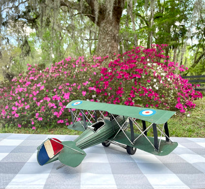 Green prop plane model of WW1 French propeller fighter plane metal scale model airplane collectors item collectible prop plane gift for him office decor veteran gift 