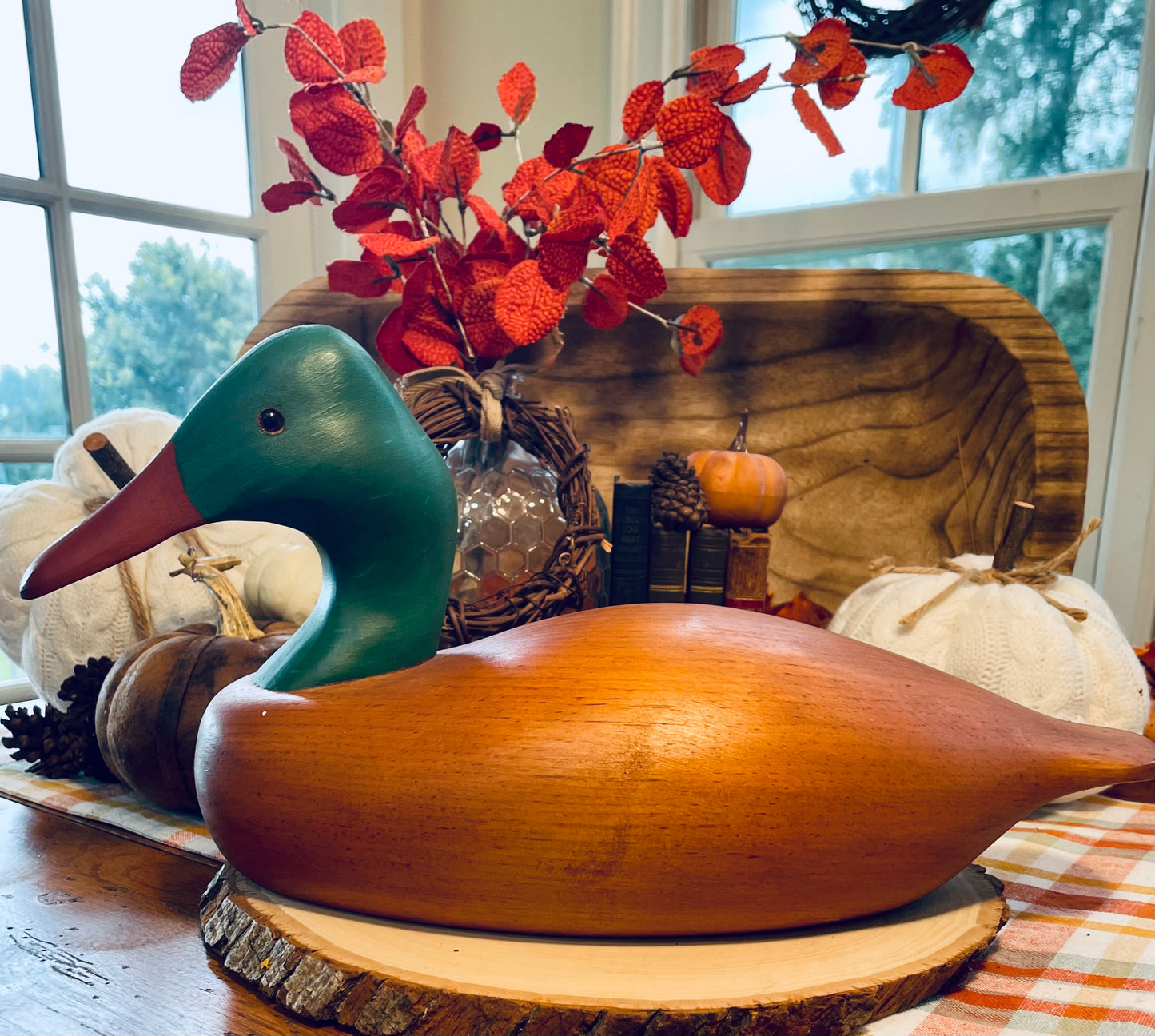Vintage Oak Carved Duck Decoy Green Head Large Decoy Office Decor Country Themed Home Decor wood duck decoy office decor Christmas gift decoy hunter gift man cave decor lake house farmhouse country decor birthday gift gift for him gift for redneck Thebrokenbirdcompany free shipping duck wood duck statue