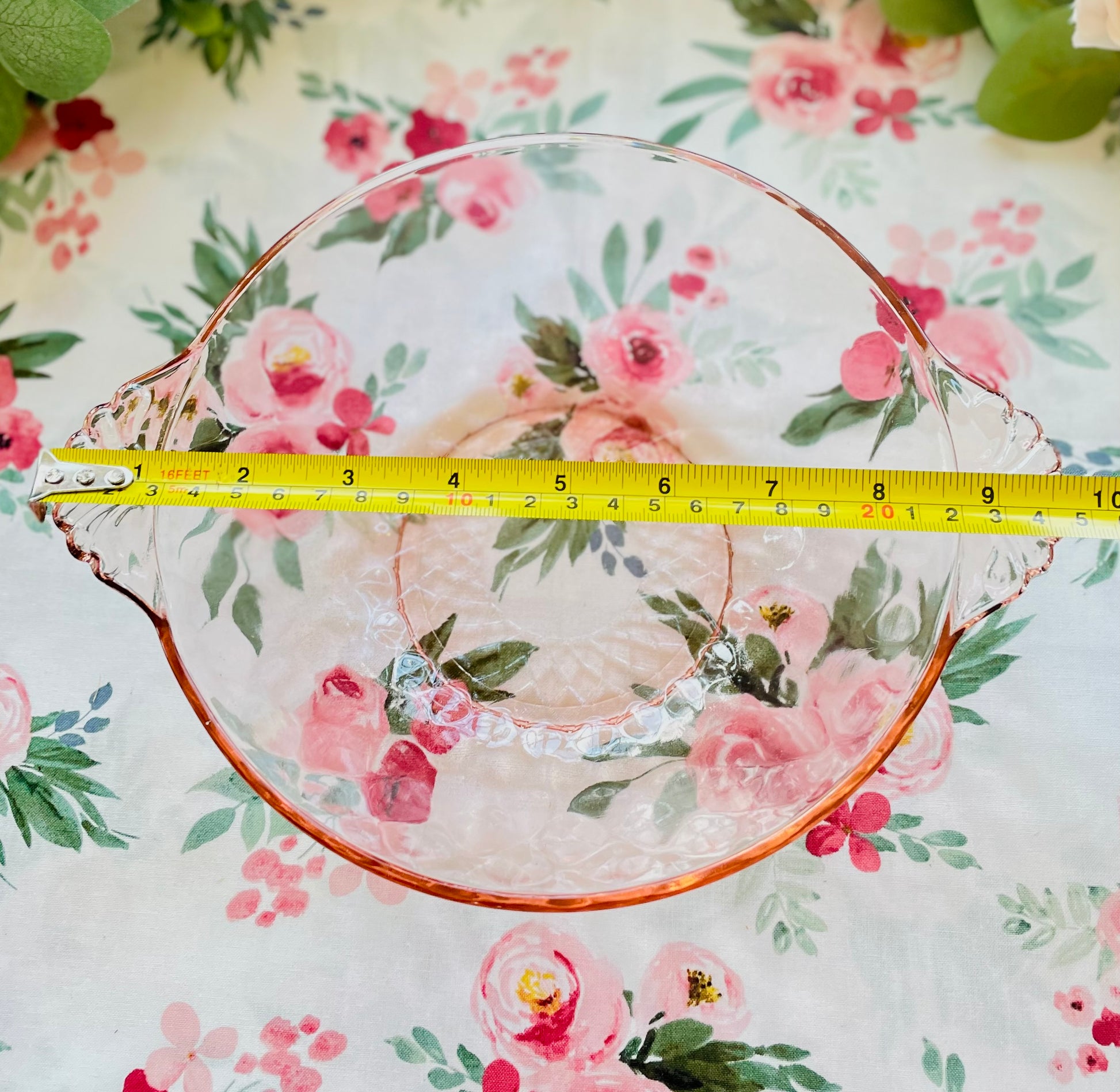 Anchor Hocking diamond optic pink depression glass serving bowl with ornate glass handles Pink depression glass berry bowl ornate salad bowl Thebrokenbirdcompany pink glass antique glass pink birthday gift fancy ice cream bowl depression glass pink party bowl 
