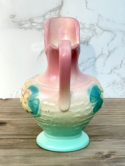 Vintage Hull Art Pitcher Magnolia Design with Teal and Pink Hues L-3-5 1/2 Inscription On Bottom. Art Deco design home decor.