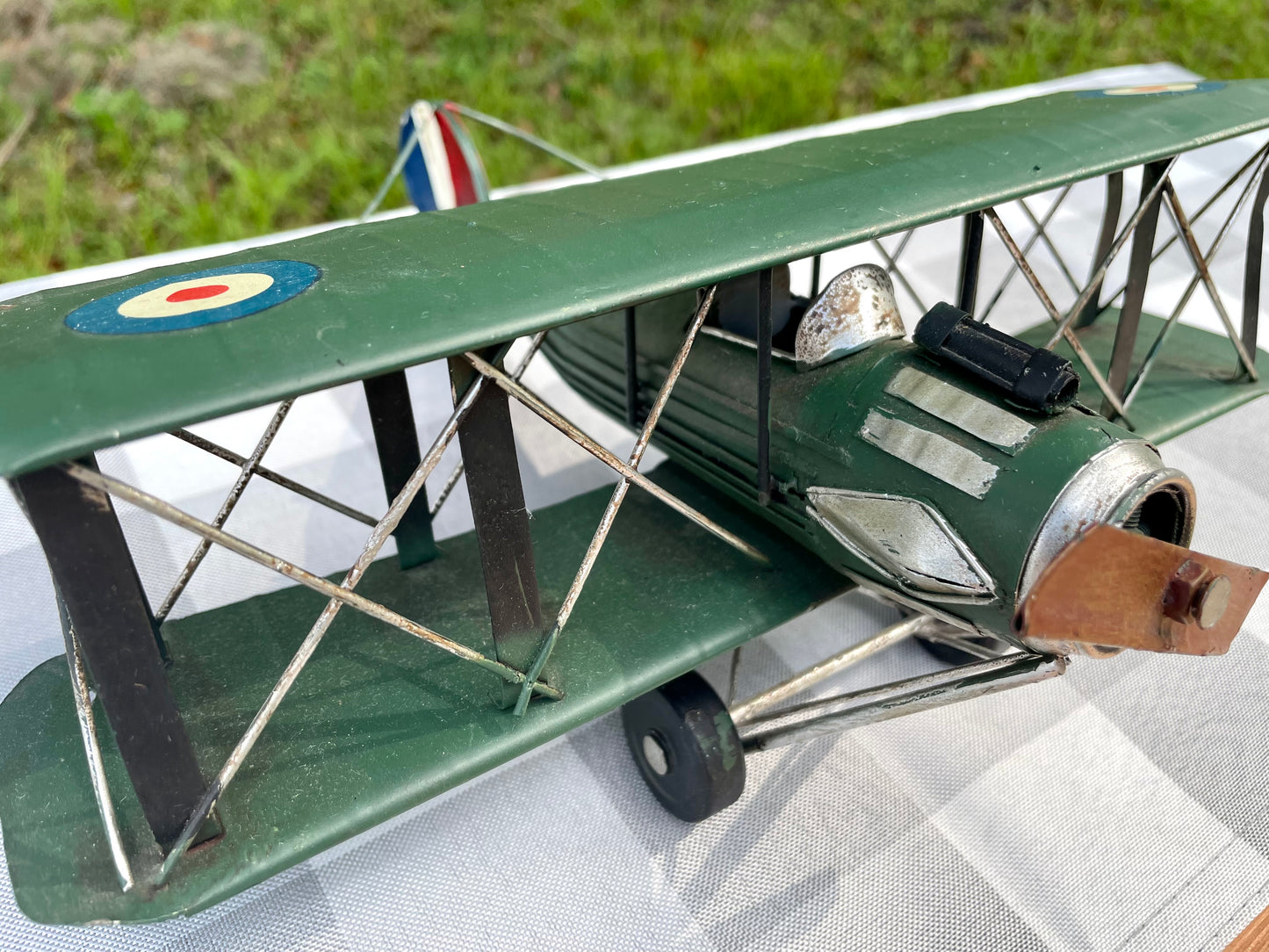 Green prop plane model of WW1 French propeller fighter plane metal scale model airplane collectors item collectible prop plane gift for him office decor veteran gift 