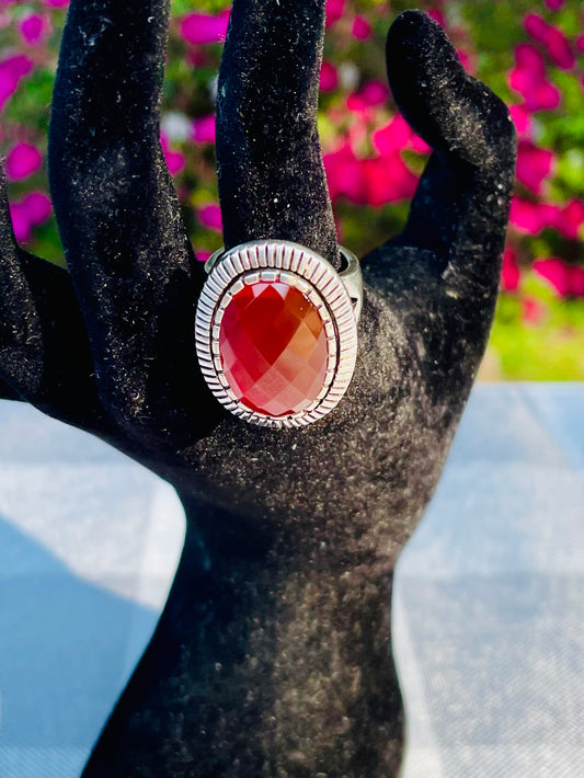 Vintage red stone ring sterling silver agate silver ring minimalist style ring halo ring vintage jewelry size 7 Thebrokenbirdcompany free shipping gift box gift for her