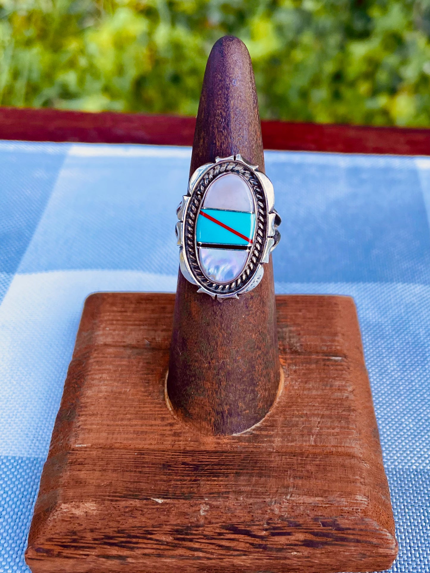 vintage Zuni ring
Zuni inlay ring
sterling silver ring
turquoise ring
Native American jewelry
multi stone ring
coral jet mother of pearl
Southwestern jewelry
channel inlay jewelry
vintage silver ring
Zuni Pueblo craftsmanship
boho ring
handmade Native ring
turquoise coral jewelry
vintage bohemian ring
Thebrokenbirdcompany 
Free shipping
Gift for her 