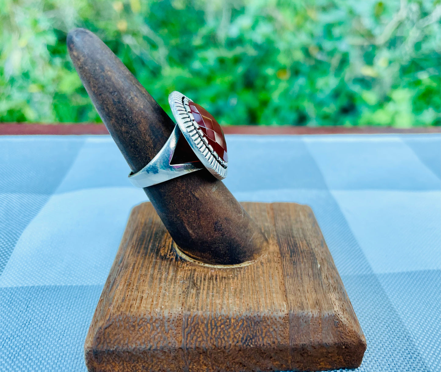 Vintage red stone ring sterling silver agate silver ring minimalist style ring halo ring vintage jewelry size 7 Thebrokenbirdcompany free shipping gift box gift for her