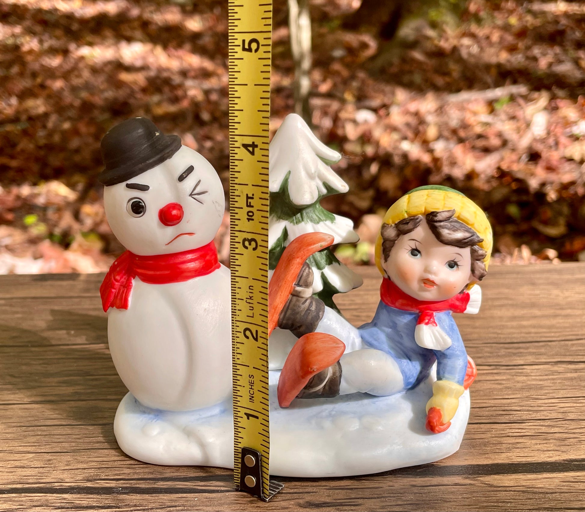 vintage UCGCO ceramic Christmas Figurine little boy in beanie snowman winking christmas tree hand painted 4 inch christmas decor ornament home decor vintage christmas gift Thebrokenbirdcompany free shipping 