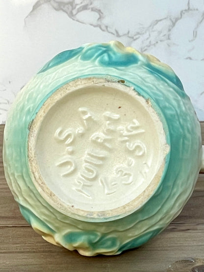 Vintage Hull Art Pitcher Magnolia Design with Teal and Pink Hues L-3-5 1/2 Inscription On Bottom. Art Deco design home decor.