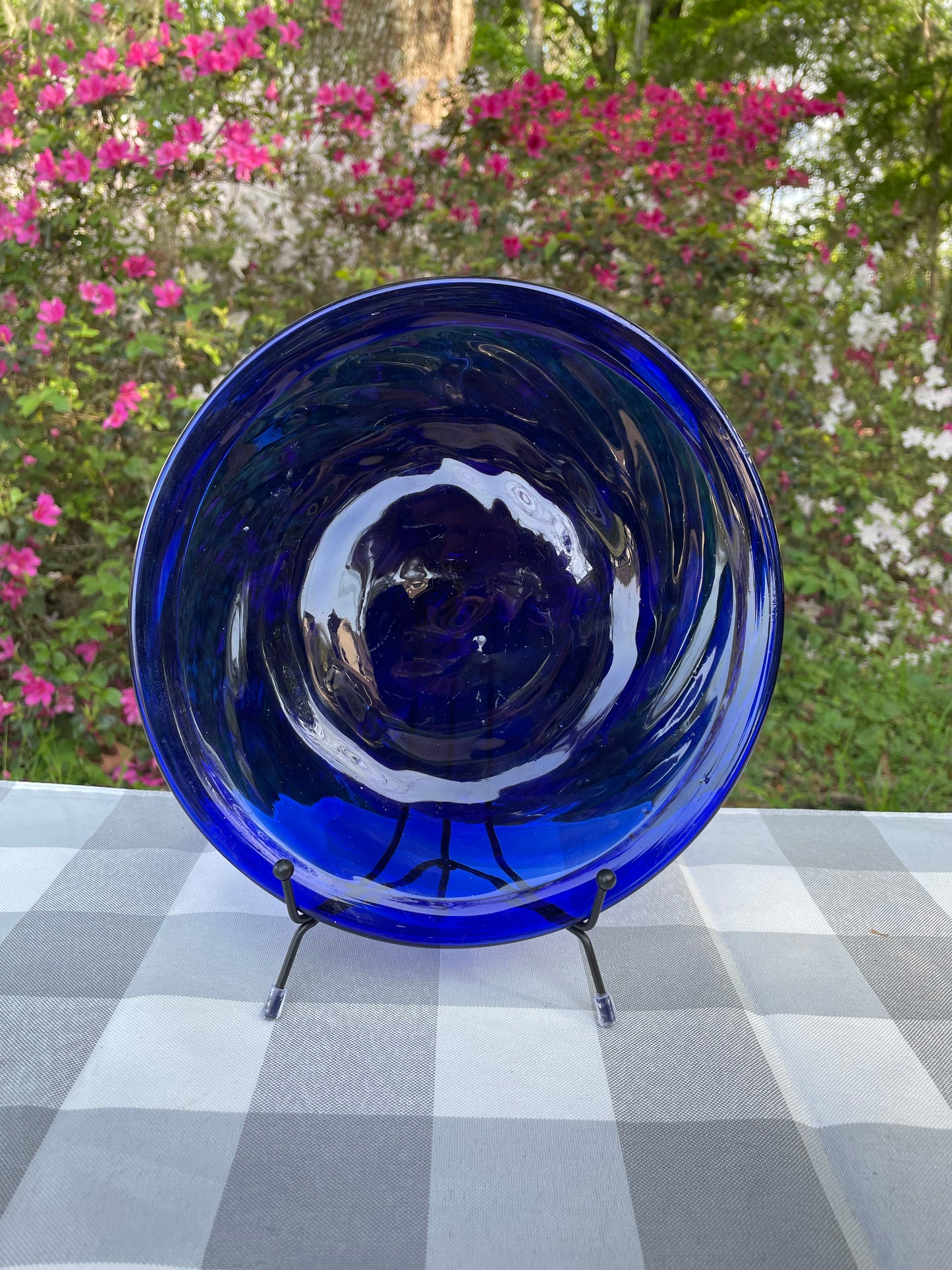 Vintage Cobalt Blue Hand Blown Swirl Plate 9" inch