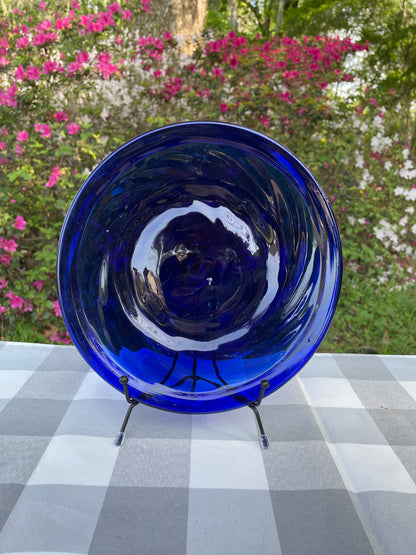 Vintage Cobalt Blue Hand Blown Swirl Plate 9" inch