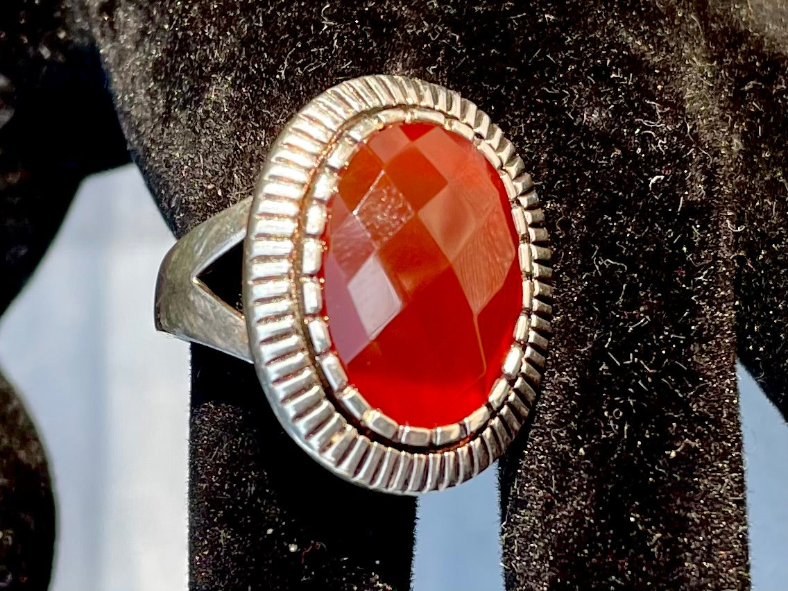 Vintage red stone ring sterling silver agate silver ring minimalist style ring halo ring vintage jewelry size 7 Thebrokenbirdcompany free shipping gift box gift for her