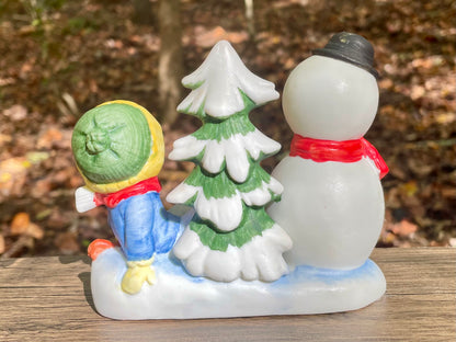 vintage UCGCO ceramic Christmas Figurine little boy in beanie snowman winking christmas tree hand painted 4 inch christmas decor ornament home decor vintage christmas gift Thebrokenbirdcompany free shipping 