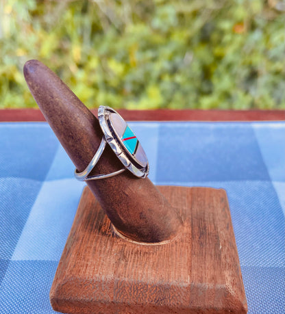 vintage Zuni ring
Zuni inlay ring
sterling silver ring
turquoise ring
Native American jewelry
multi stone ring
coral jet mother of pearl
Southwestern jewelry
channel inlay jewelry
vintage silver ring
Zuni Pueblo craftsmanship
boho ring
handmade Native ring
turquoise coral jewelry
vintage bohemian ring
Thebrokenbirdcompany 
Free shipping
Gift for her 