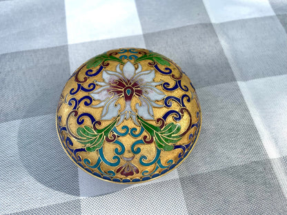 Vintage Cloisonné powder jar enamel paint lily flower floral vintage gift vanity gift gift for her Thebrokenbirdcompany free shipping Christmas gift 