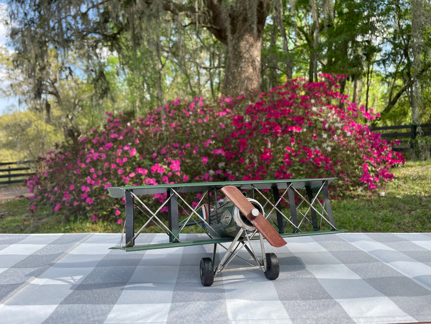 Green prop plane model of WW1 French propeller fighter plane metal scale model airplane collectors item collectible prop plane gift for him office decor veteran gift 