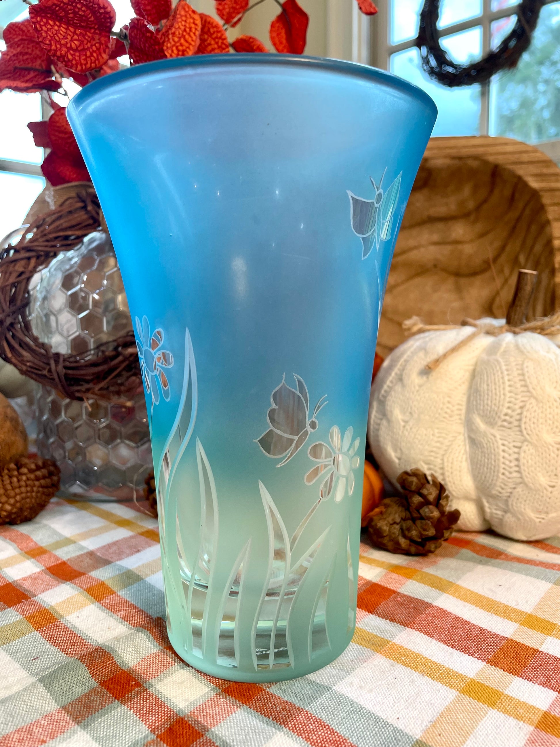 lenox vase, vintage lenox, spring’s delight vase, ombre vase, crystal vase
blue  green ombre vase, frosted crystal vase, etched butterfly vase, floral etched vase, meadow flowers vase, teal gradient vase vintage lenox butterfly flowers vase,  lenox crystal vase, lenox spring delight, blue teal frosted vase Thebrokenbirdcompany free shipping