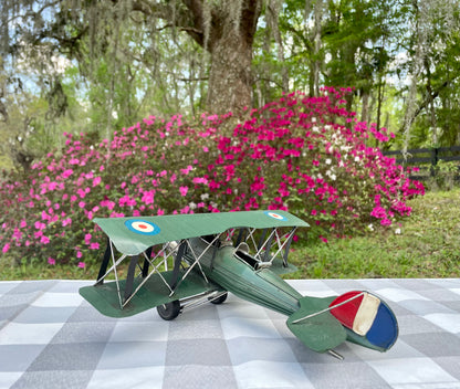 Green prop plane model of WW1 French propeller fighter plane metal scale model airplane collectors item collectible prop plane gift for him office decor veteran gift 