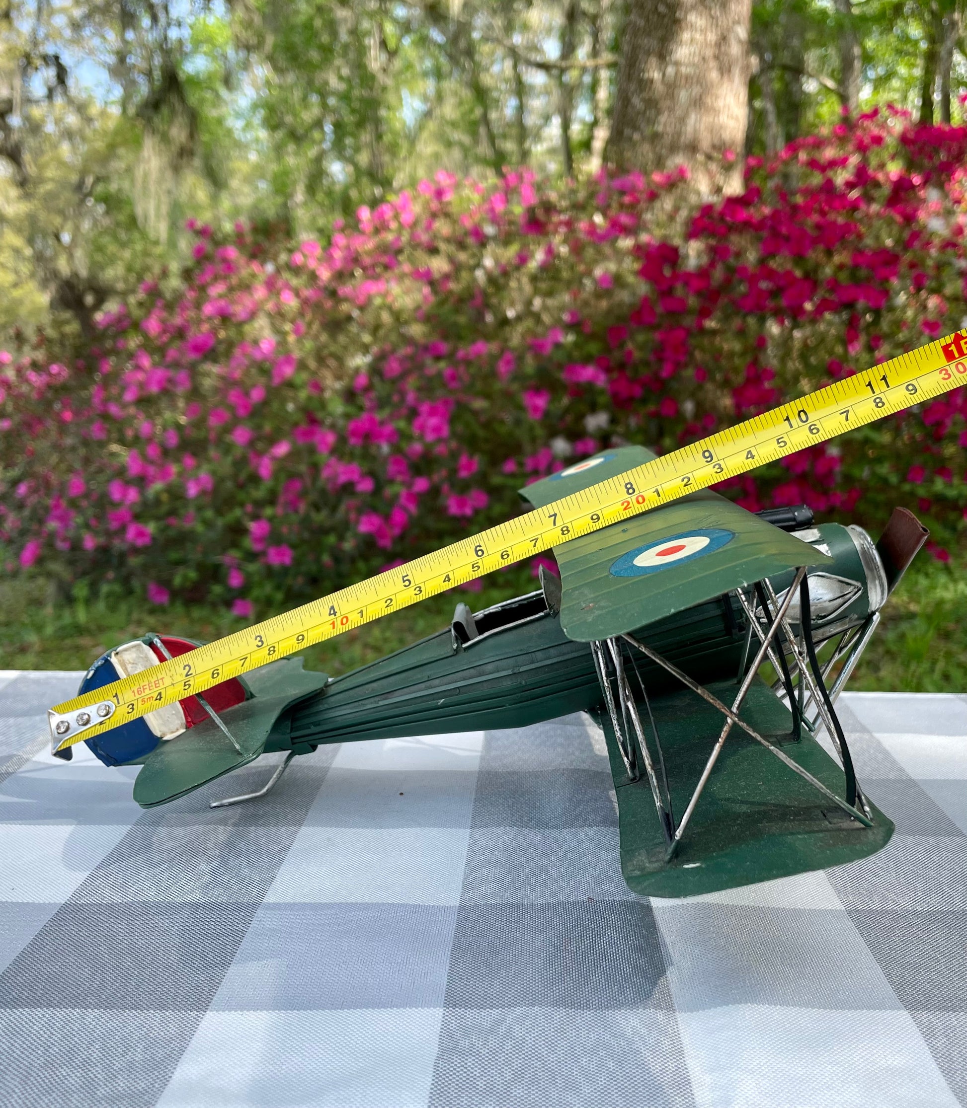 Green prop plane model of WW2 British propeller fighter plane metal scale model airplane collectors item collectible prop plane gift for him office decor veteran gift Spitfire plane