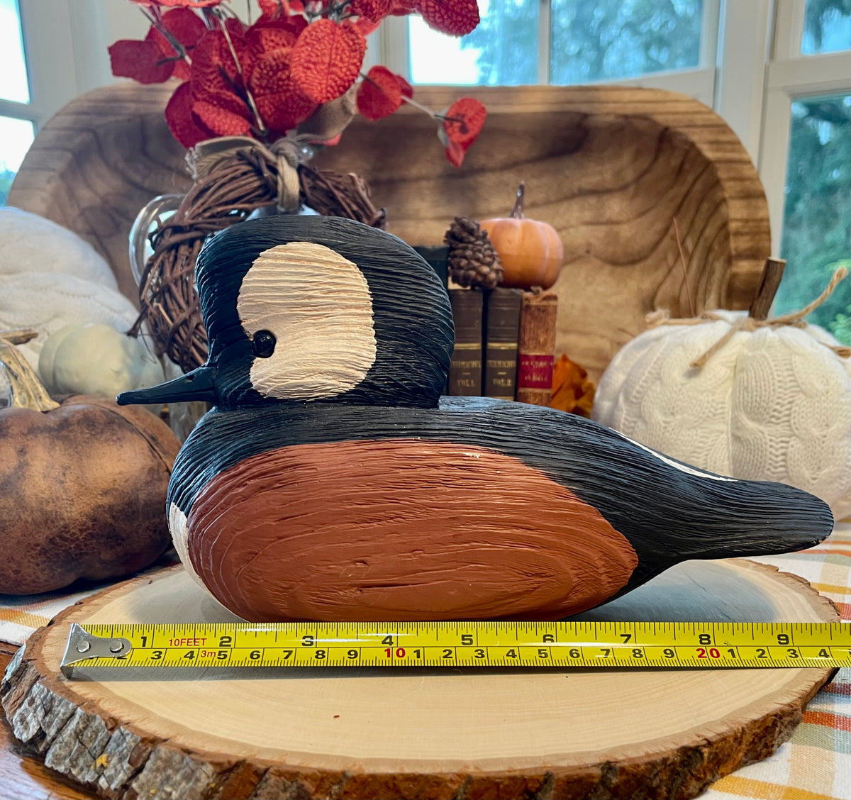 vintage duck decoy, hooded merganser decoy, hand carved wooden duck, painted wood duck decoy, folk art decoy, decorative duck sculpture, rustic home decor, lodge decor, cabin decor, waterfowl art, hunting memorabilia, wooden bird carving, merganser duck, vintage folk art, solid wood decoy, 9 inch duck decoy, American folk art bird, mantel decor, shelf sitter duck Thebrokenbirdcompany free shipping Christmas gift birthday gift 