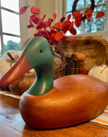Vintage Oak Carved Duck Decoy Green Head Large Decoy Office Decor Country Themed Home Decor wood duck decoy office decor Christmas gift decoy hunter gift man cave decor lake house farmhouse country decor birthday gift gift for him gift for redneck Thebrokenbirdcompany free shipping duck wood duck statue