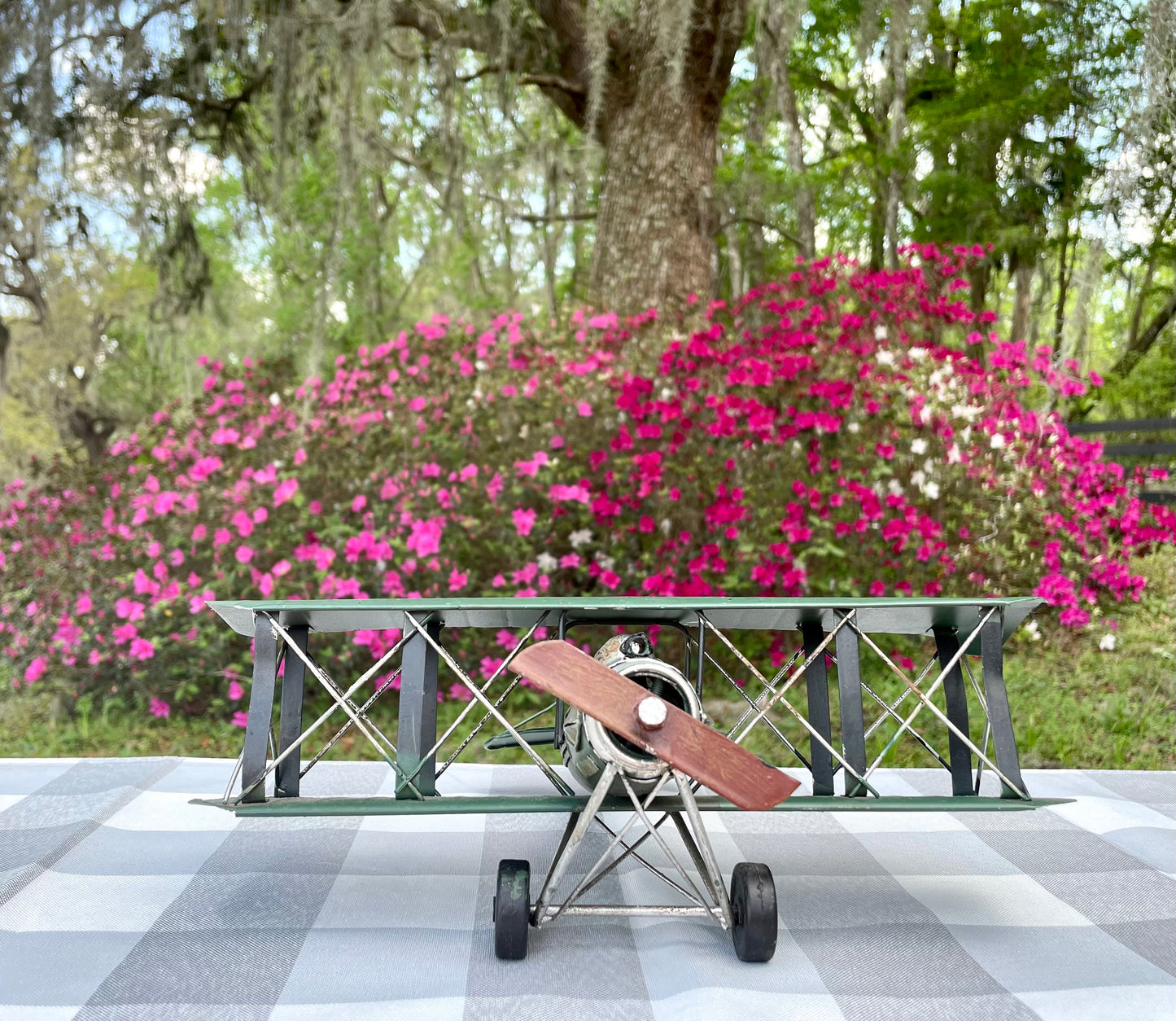 Green prop plane model of WW1 French propeller fighter plane metal scale model airplane collectors item collectible prop plane gift for him office decor veteran gift 