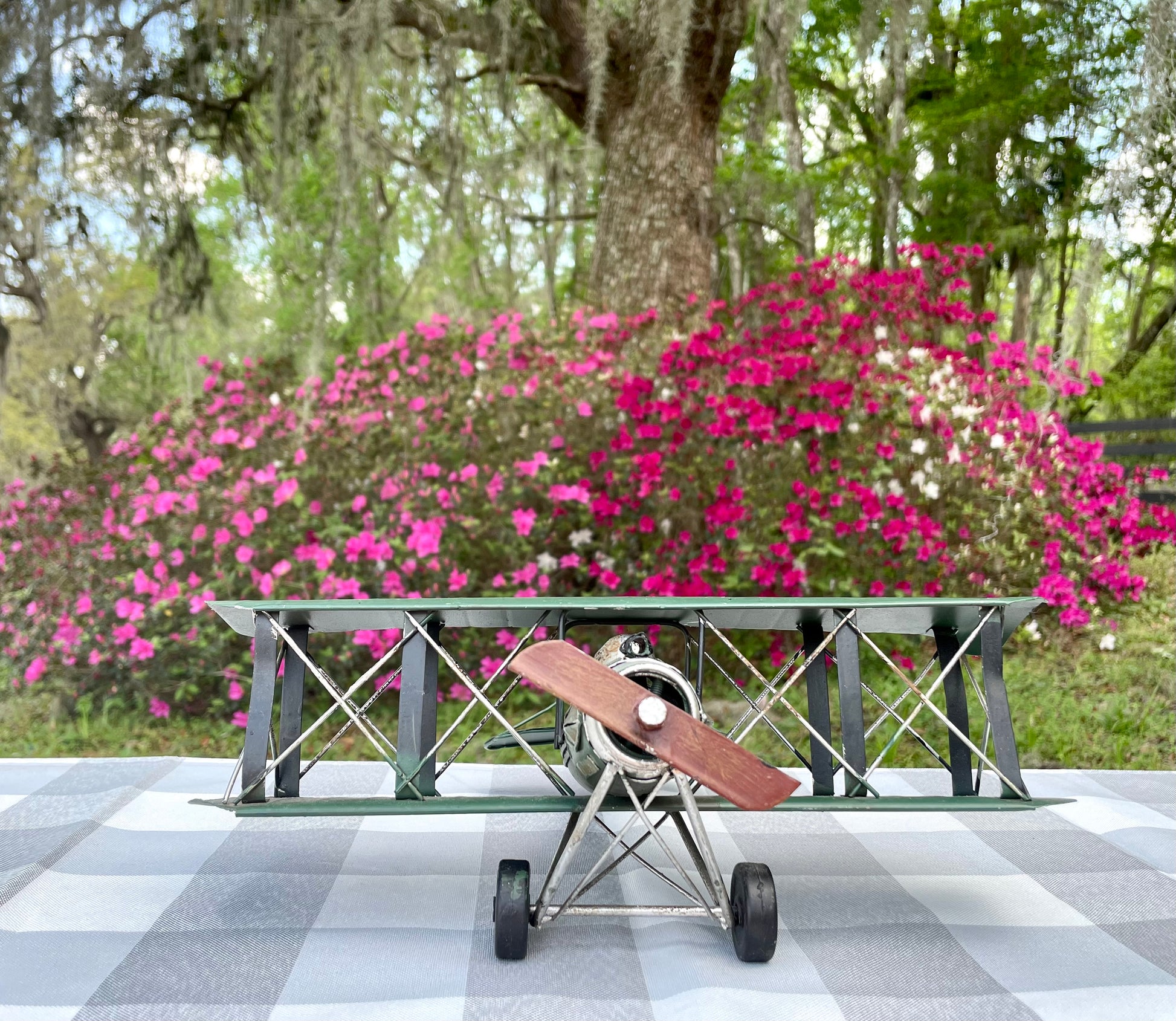 Green prop plane model of WW1 French propeller fighter plane metal scale model airplane collectors item collectible prop plane gift for him office decor veteran gift 