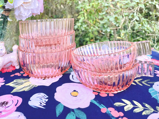 pink depression glass
queen mary depression glass
vintage pink ribbed bowls
depression glass berry bowls
tab handle nappy
handled depression glass
anchor hocking queen mary
4.5 inch pink glass bowls
depression era glassware
vintage pink serving set
ribbed depression glass set
1930s pink glass
queen mary nappies
Thebrokenbirdcompany
antique kitchen
pink glass 
free shipping
spring kitchen decor 
gift for her