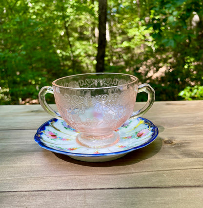 antique-nippon saucer-japanese-porcelain-plate-cobalt-blue-rim-dish-gold-moriage-accents-hand-painted-floral-design-tea-saucer vintage gift rare decorative plate thebrokenbirdcompany gift for her cobalt blue plate
