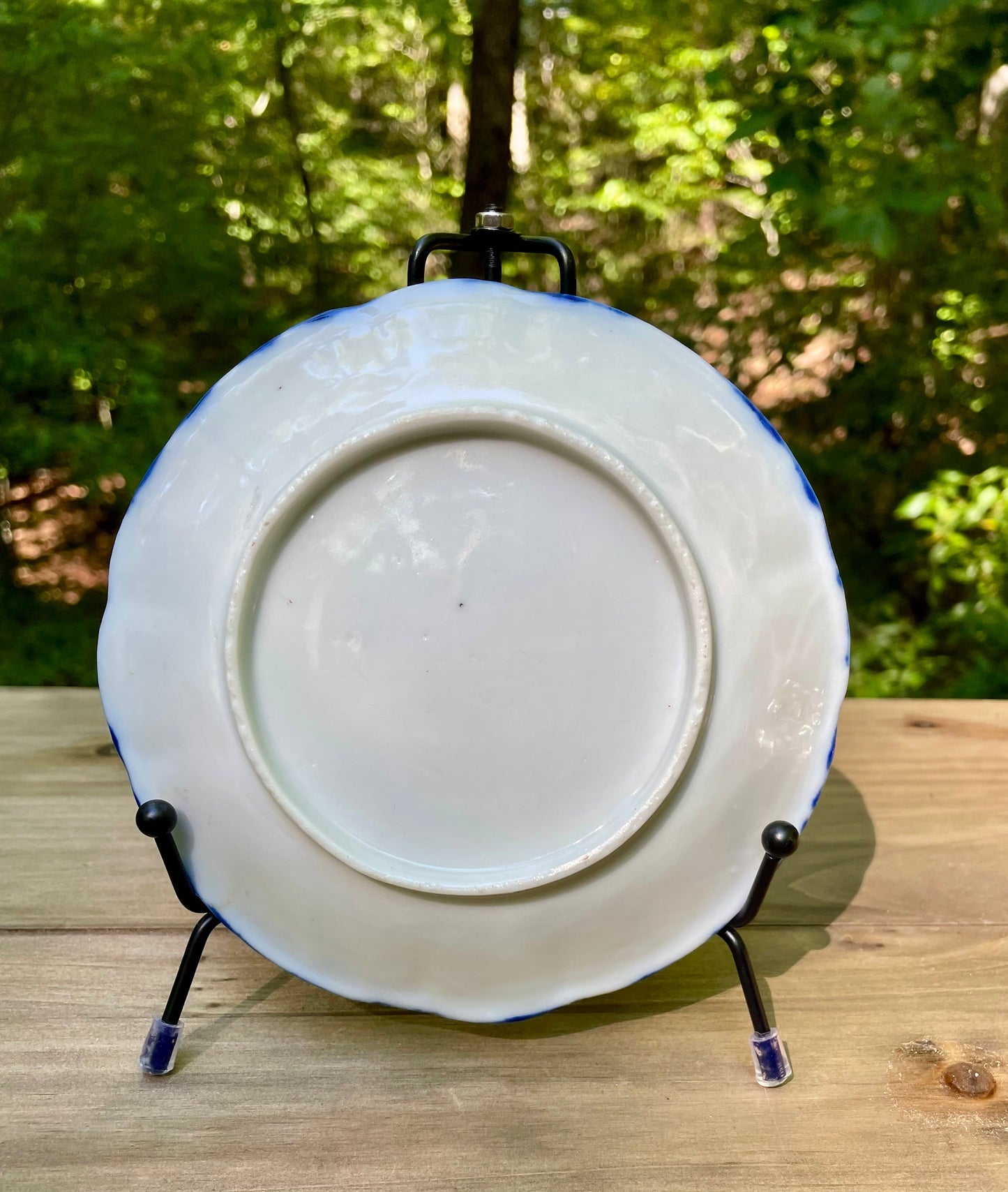 antique-nippon saucer-japanese-porcelain-plate-cobalt-blue-rim-dish-gold-moriage-accents-hand-painted-floral-design-tea-saucer vintage gift rare decorative plate thebrokenbirdcompany gift for her cobalt blue plate