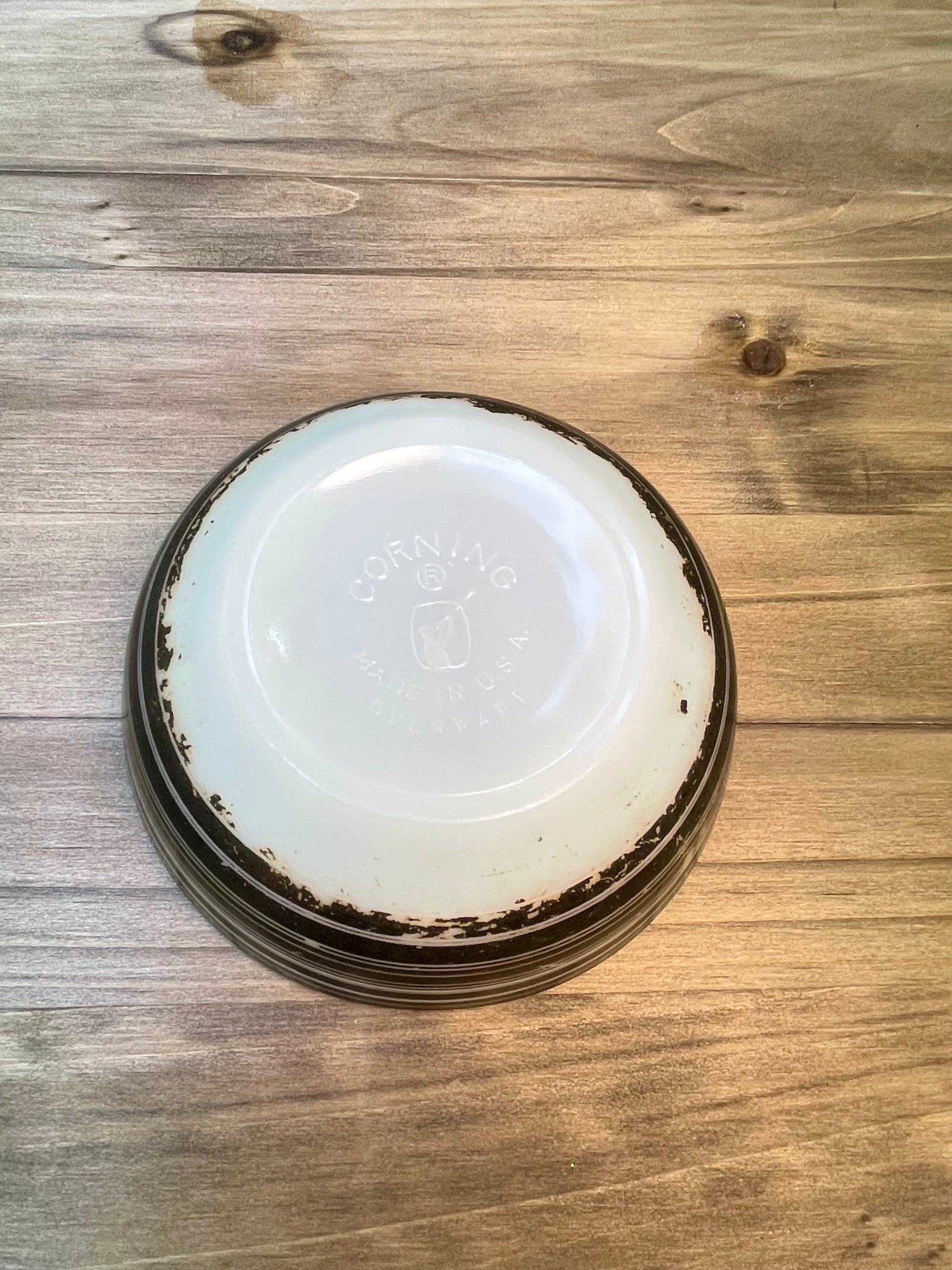 pre pyrex opalware corning ittle joe glassblower logo ovenware black striped cereal bowl soup bowl 15 ounce milk glass tableware macbeth evenas company 1936 corning rare kitchenware  collector bowl antique rare pyrex gift christmas gift for her housewarming gift birthday mothers day pyrex collector gift  glassbowl bowl thebrokenbirdcompany free shipping