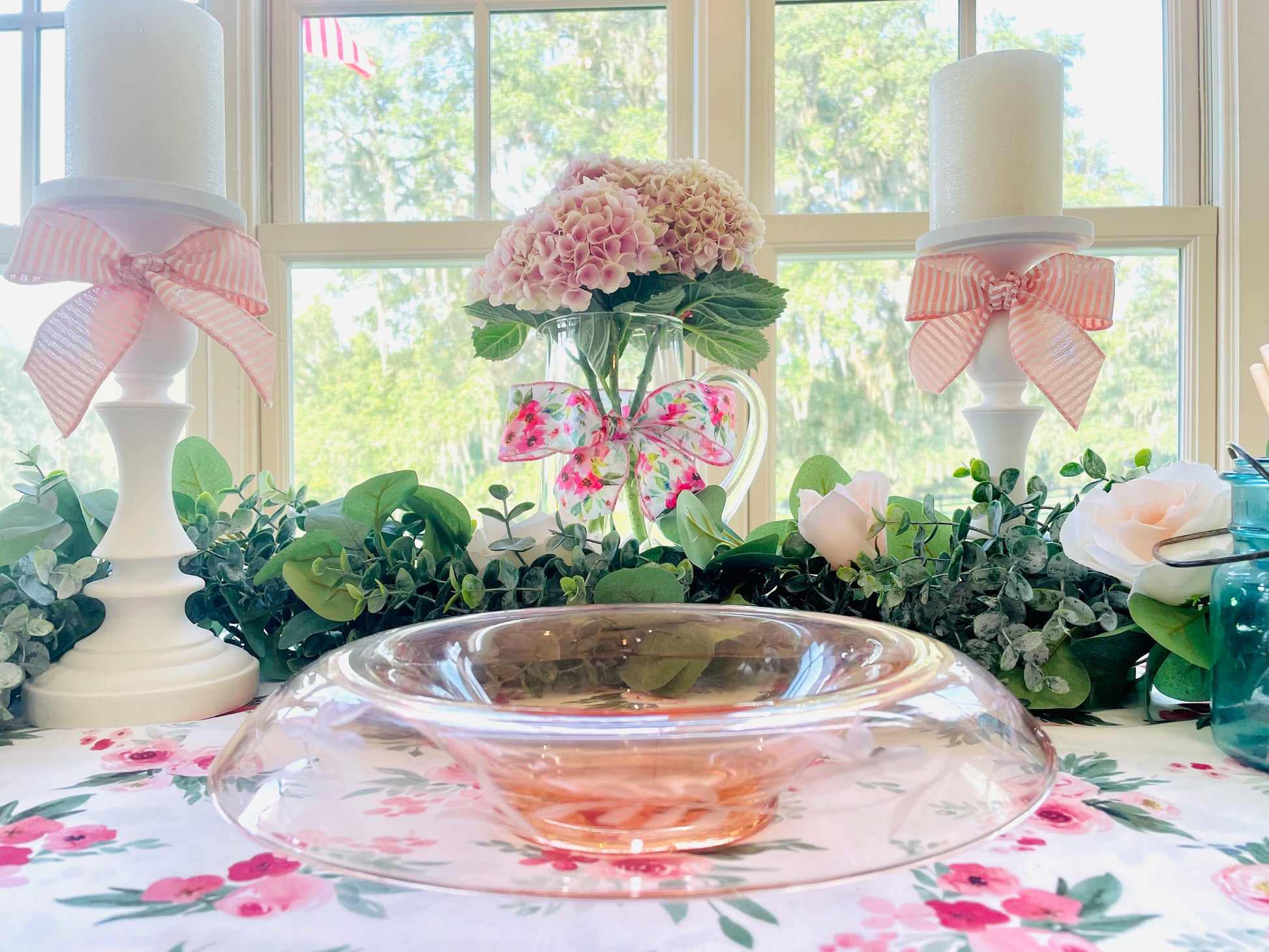 Antique 1930s Pink Depression Glass Etched Rolled Edge Console Bowl with flower etching Thebrokenbirdcompany tiffin glass rare party platter pink birthday pink bowl 