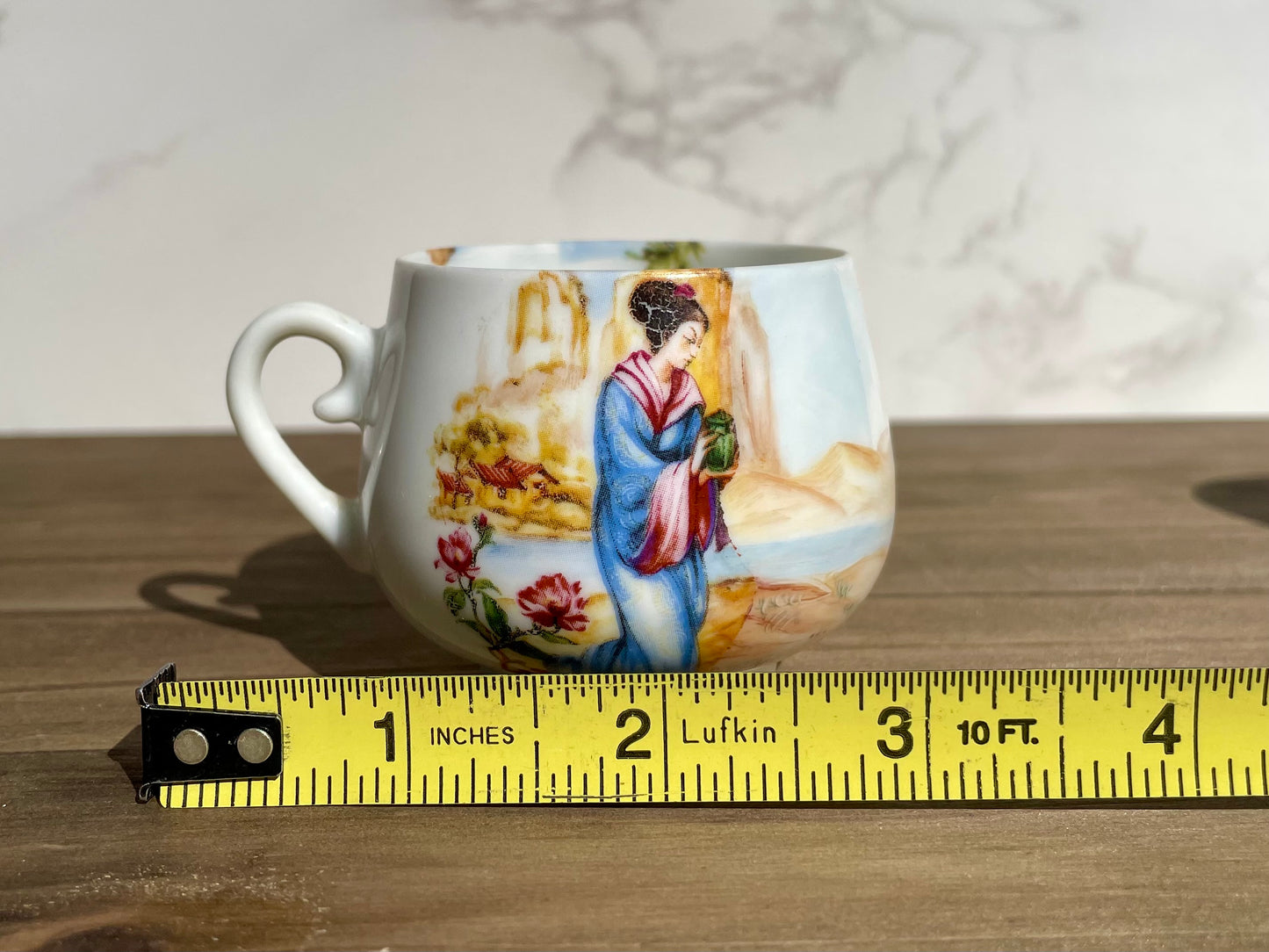 antique japanese lady lithophane kutani tea cup set had painted gold handle made in japan lithophane lady face on bottom of cup set of 4 rare cups Maryland China asain kitchen asain decor rare 1930s tea set free shipping christmas housewarming gift for her rare gift thebrokenbirdcompany