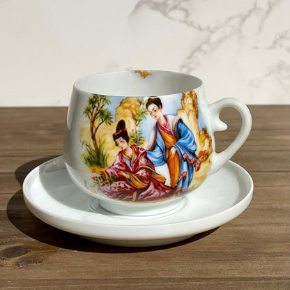 antique japanese lady lithophane kutani tea cup set had painted gold handle made in japan lithophane lady face on bottom of cup set of 4 rare cups Maryland China asain kitchen asain decor rare 1930s tea set free shipping christmas housewarming gift for her rare gift thebrokenbirdcompany