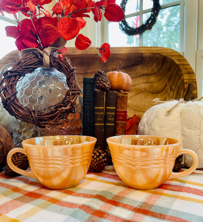 rare fire king tea set glass tea cups and saucers Thebrokenbirdcompany tea set gift anchor hocking peach lusterware tea set shimmery cup vintage glass vintage tea set orange fire king peach fire king birthday gift 1960s tea set
