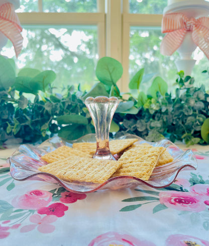 Antique pink depression glass pink ruffled edge vanity dish cookie dish pink serving dish antique pink party platter the broken bird company antique glass birthday gift pink glass cookie plate pink pink party ware fancy pink glass pink tea party plate