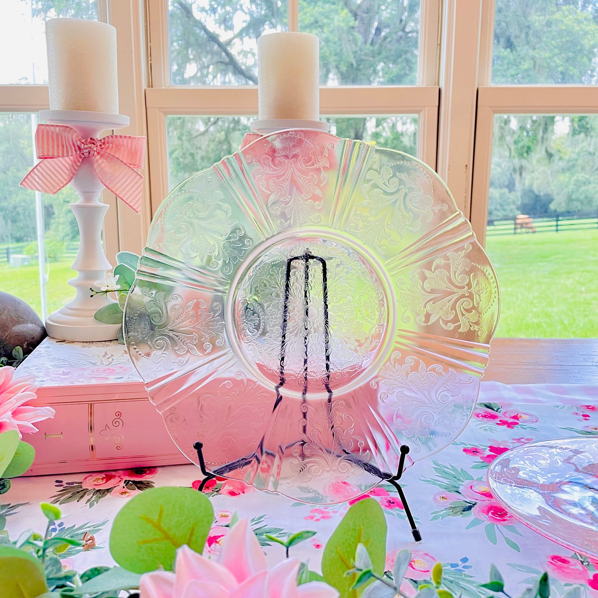 Pink depression glass cake plate antique pink glass the broken bird company Jeanette glass pink plate birthday cake plate pink serving platter free gift wrapping fast shipping pink gift 
