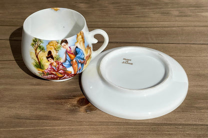 antique japanese lady lithophane kutani tea cup set had painted gold handle made in japan lithophane lady face on bottom of cup set of 4 rare cups Maryland China asain kitchen asain decor rare 1930s tea set free shipping christmas housewarming gift for her rare gift thebrokenbirdcompany