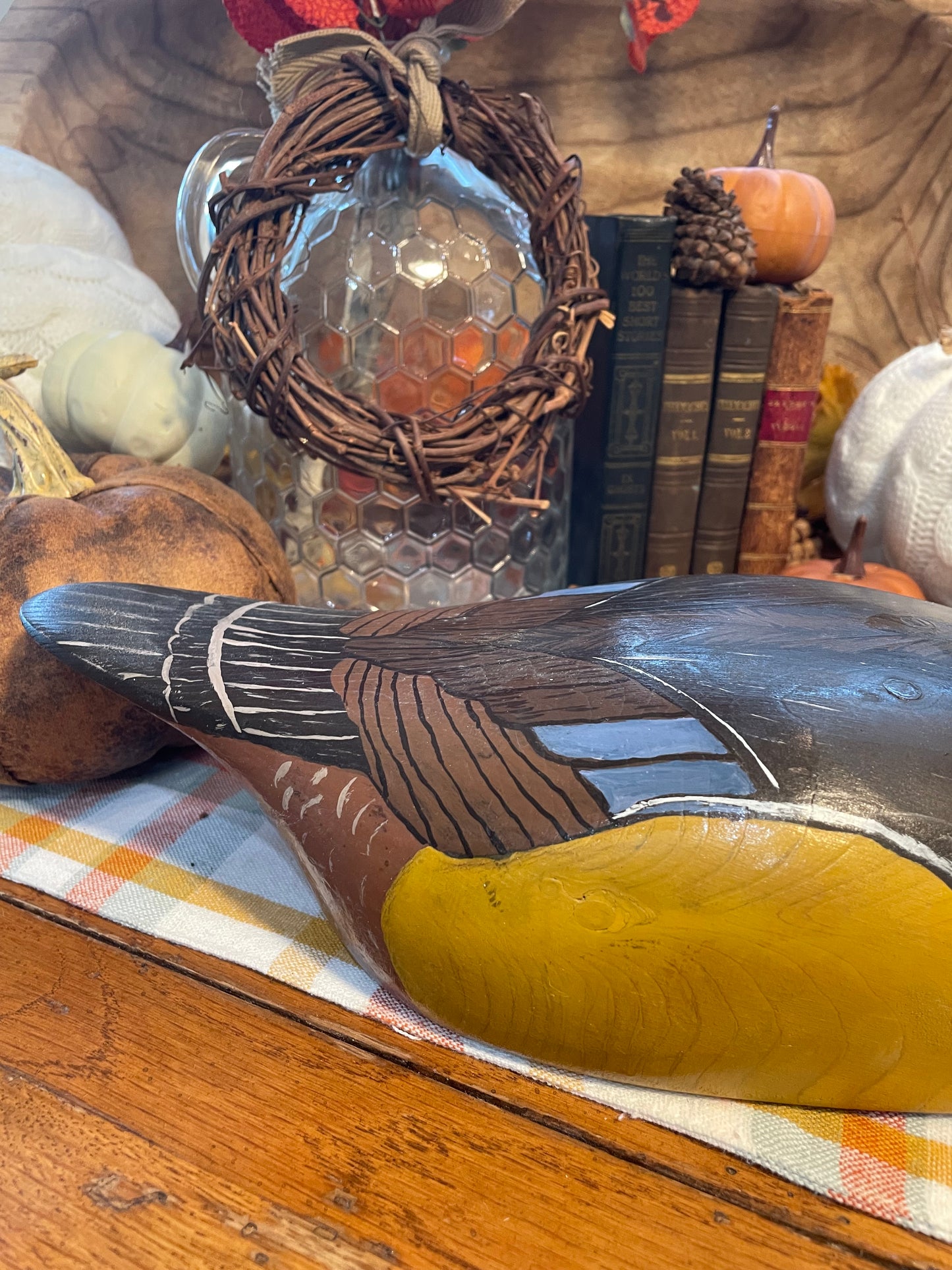 Vintage Wooden Duck Decoy Male Wood Duck Country Themed Home Decor Office Decor