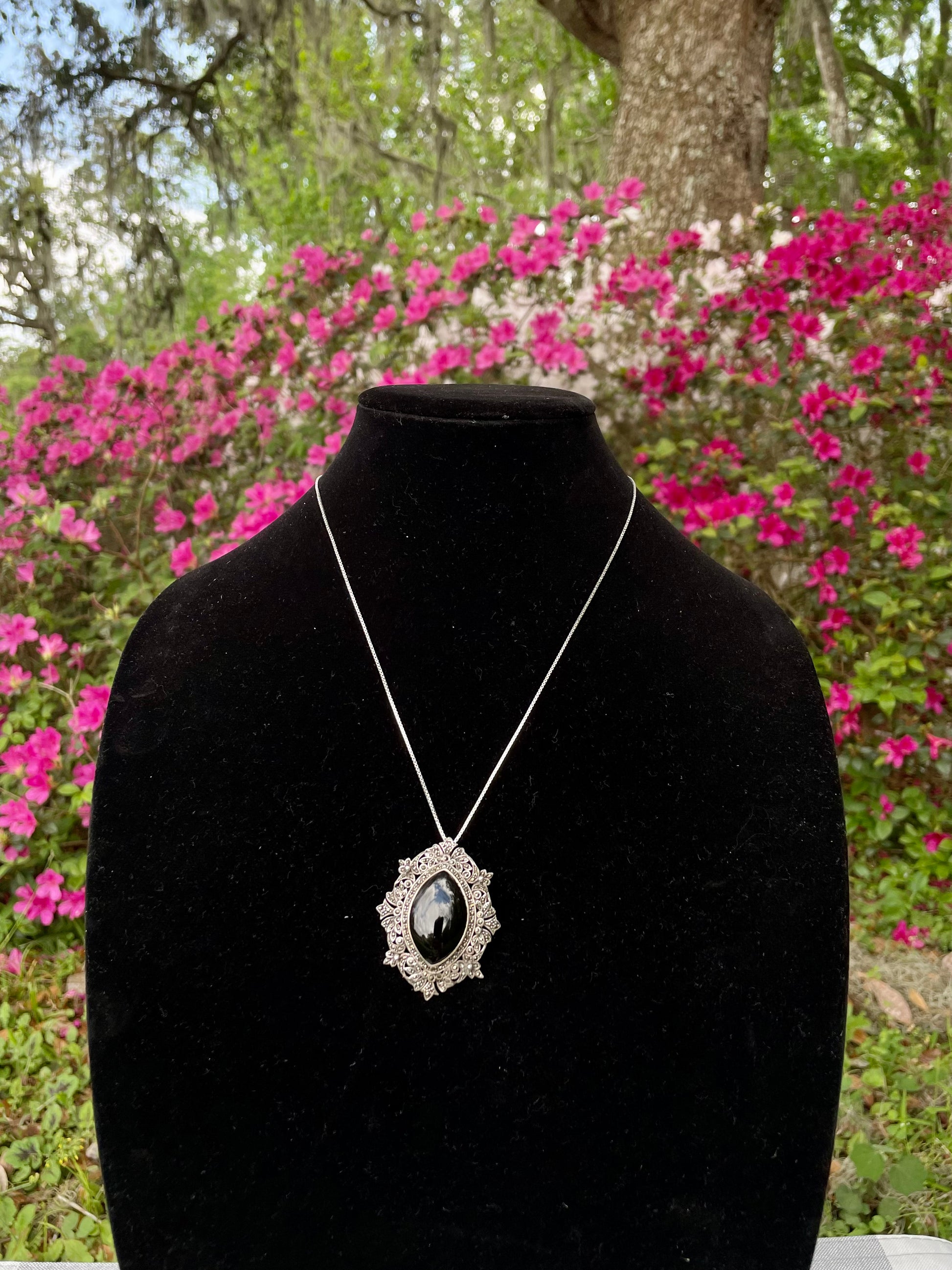 vintage sterling silver pendant, black onyx necklace, filigree pendant, ornate silver necklace, statement pendant, black stone jewelry, convertible brooch pendant, marcasite style pendant, art deco revival jewelry, gothic victorian necklace, silver filigree jewelry, large pendant necklace, boho chic jewelry, antique style pendant Thebrokenbirdcompany free shipping gift