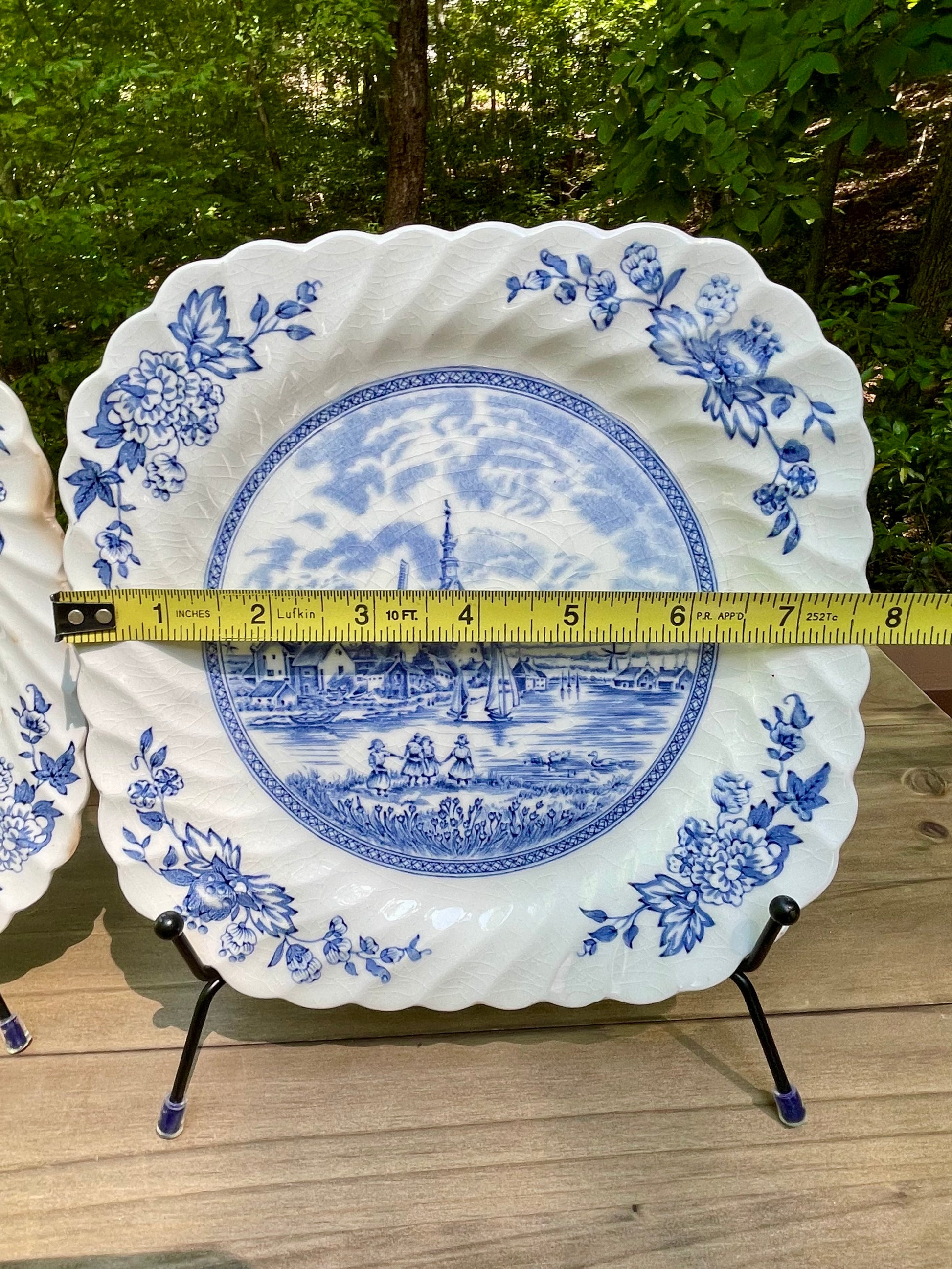 vintage blue and white dutch delftware ironstone square plates tulip time by johnson brothers made in england ruffled edge country farmhouse decor decorative plates free shipping thebrokenbirdcompany gift for her home decor