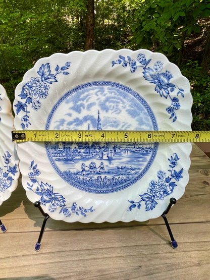 vintage blue and white dutch delftware ironstone square plates tulip time by johnson brothers made in england ruffled edge country farmhouse decor decorative plates free shipping thebrokenbirdcompany gift for her home decor