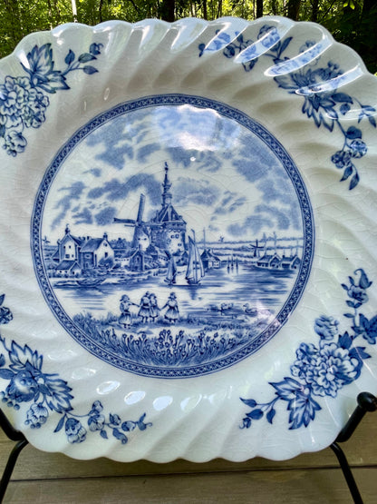 vintage blue and white dutch delftware ironstone square plates tulip time by johnson brothers made in england ruffled edge country farmhouse decor decorative plates free shipping thebrokenbirdcompany gift for her home decor