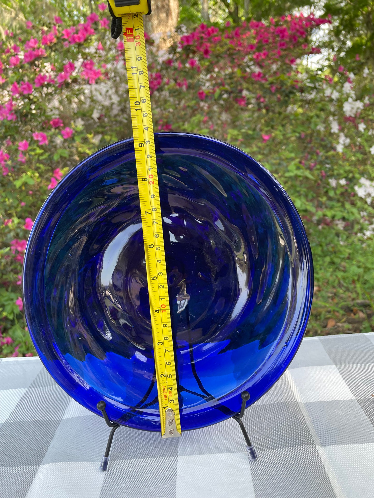 Vintage Cobalt Blue Hand Blown Swirl Plate 9" inch
